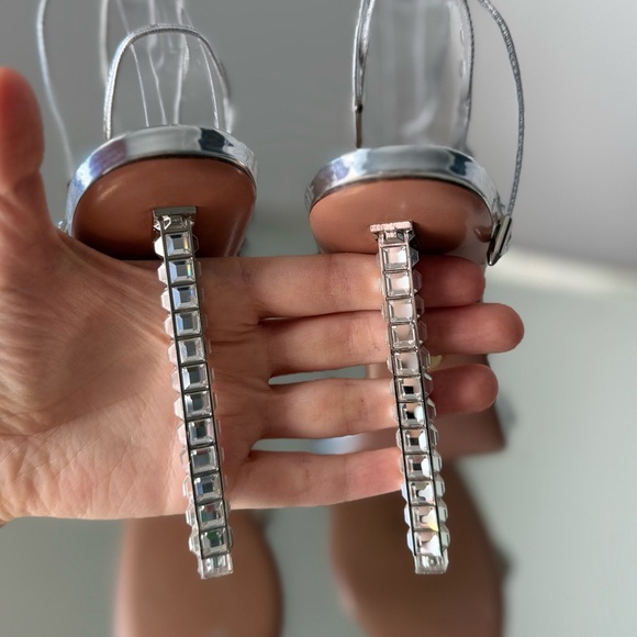 AQUAZZURA Rock Chic 105 Crystal-embellished Leather Sandals Silver $1,250 38.5 - Picture 6 of 16